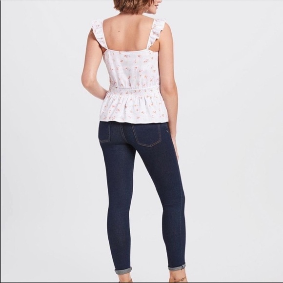 Draper James Linen Floral Print Smocked Gathered Waist Linen Tank Top - Picture 2 of 7